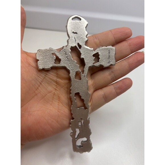 SILVER METAL Crucifix with Grapes and Branches CROSS Made in Cecchini WALL DECOR - Picture 3 of 7